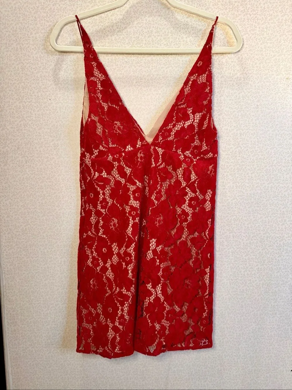 Free People red lace floral mini dress